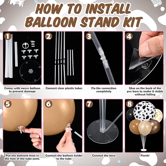 2 Sets Western Cowboy Party Decorations Table Centerpiece Brown Neutral Balloon Stand Kit with Large Cow Print Foil and Latex Balloon for Baby Shower Farm Animals Birthday Bachelor Supplies