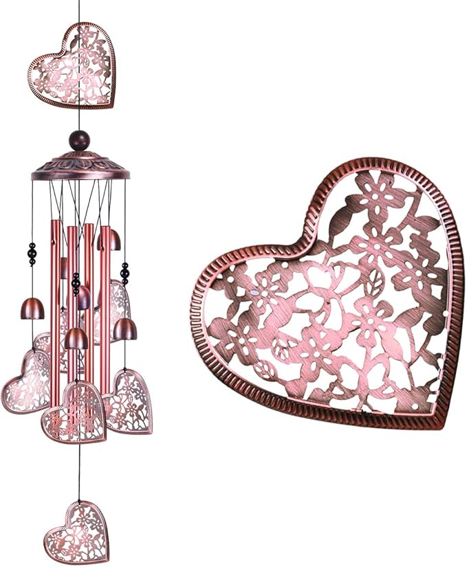 Garden Loving Heart Wind Chimes Outdoor Indoor Decor, Hand-Made Heart Musical Wind Chime, Mobile Wind Catcher Romantic Wind-Bell for for Home, Mom Gifts, Balcony, Festival, Tree, Garden Decoration
