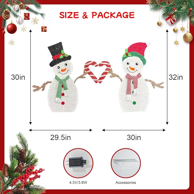 2D Lighted Snowman Christmas Decorations,42 Inch Lighted Up Christmas Outdoor Decoration with 80 Warm White LEDs, 3-Piece Set Xmas Festive Holiday Decor for Indoor Home Garden Patio Yard -Snowman