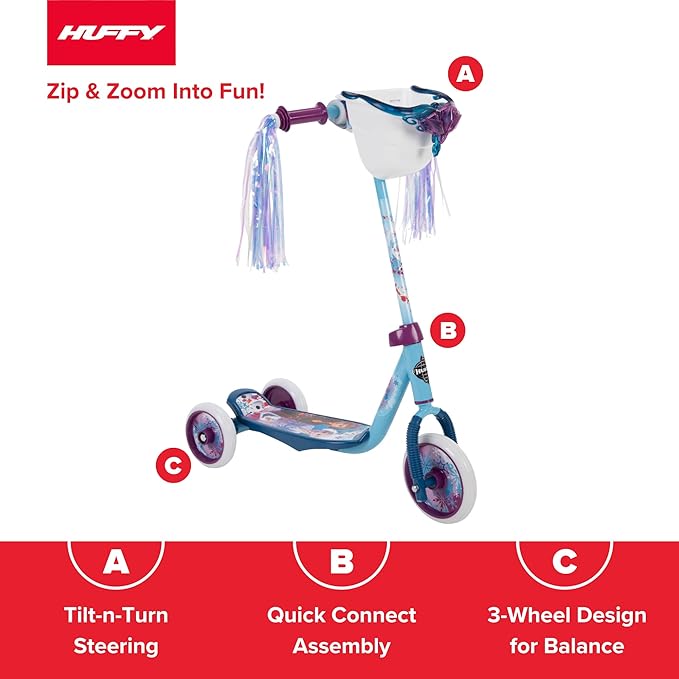 Huffy Disney and Marvel Toddler Kids 3-Wheel Scooters, Multiple Color Options, Ages 3+ Years Old, Durable Steel Frame, Portable, Girls/Boys, Non-Slip Deck, Character Graphics