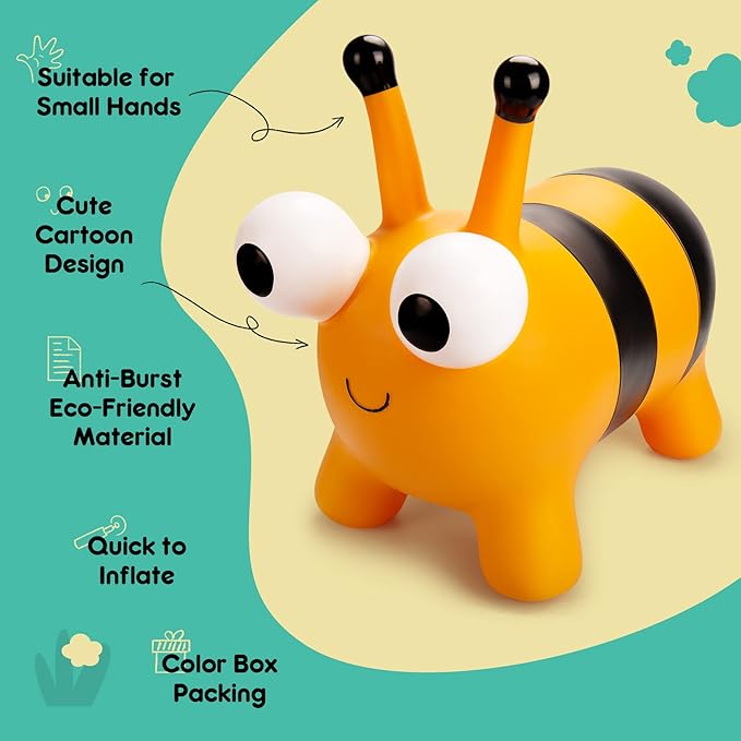 ZOOJOY Bee Bouncy Animals Hopper, Inflatable Bouncing Hopper, Outdoor Indoor Jumping Bounce Hopping Toys for Toddlers, for 18 Months 2 3 4 Year Old Kid Toddler