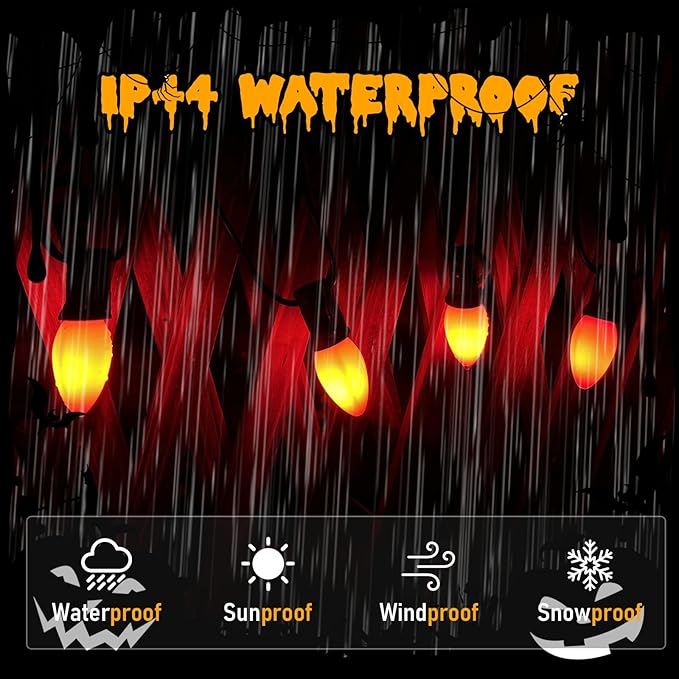 GOOTHY C7 LED Outdoor Halloween Lights 25Ft Orange Halloween Decoration String Lights with 27 Shatterproof Orange LED Bulbs, Hanging Outdoor Patio Lights for Christmas Party Patio Wedding Holiday