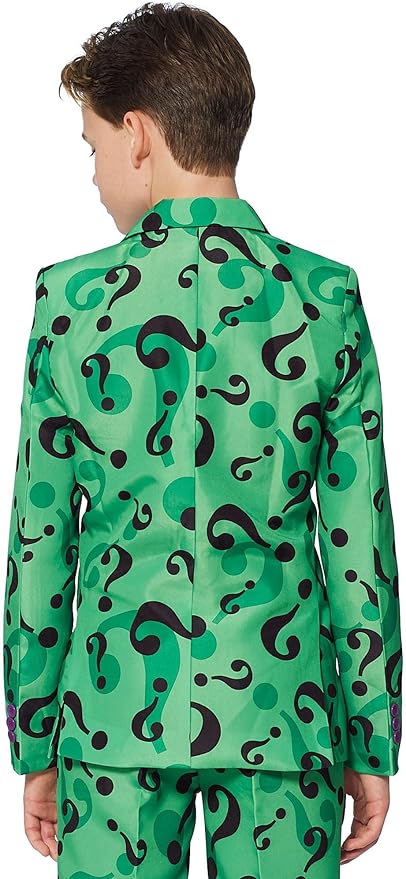 SUITMEISTER Boys Halloween Riddler Suit Costume Cosplay Party Kids Slim Fit Blazer Jacket, Pants & Tie in Green