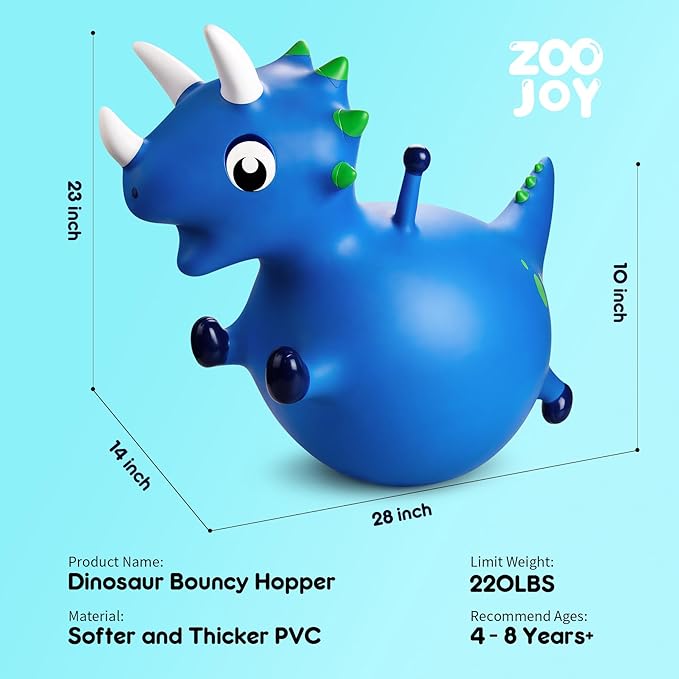 ZOOJOY Bouncy Dinosaur Hopper, Inflatable Dino Bouncing Animal for Toddlers, Indoor Outdoor Ride On Bouncing Horse W/Pump, Hopping Toys Gift for 4 5 6 7 8 Year Old Boy Girl
