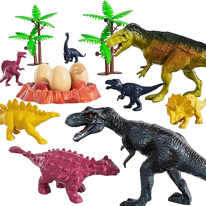 TEMI Dinosaur Truck Toy for Kids 3-5 Years, Triceratops Transport Car Carrier with 8 Dino Figures, Activity Play Mat, Dino Eggs and Trees, Capture Jurassic Dinosaurs Play Set for Boys and Girls