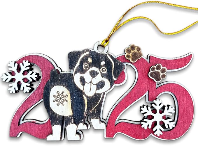 2025 Rottweiler Christmas Ornament – Wooden Dog Ornament for Tree, Cute Puppy Holiday Decoration, Personalized Pet Lover Gift for Women, Men, Kids, Dog Mom & Dad