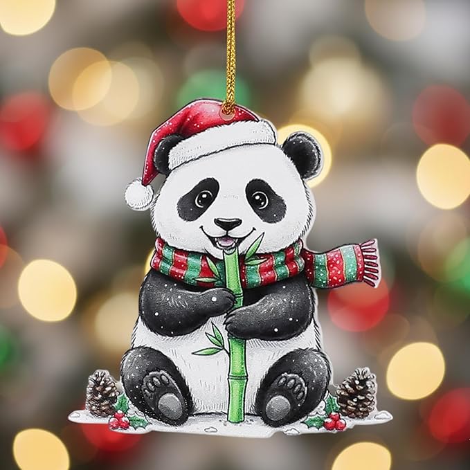 6 Pcs Panda Christmas Ornaments for Tree, Cute Acrylic Hanging Decorations, Unique Animal Theme Holiday Decor for Home