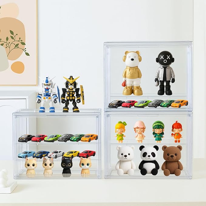 Acrylic Display Case, 3 Tier Clear Figure Display Box, Detachable Stackable Display Cabinet for Collectibles, 1 Pack