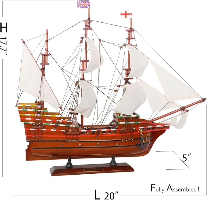 20" Wooden Mayflower Sailing Ship Model, Nautical Decor for Home, Thanksgiving Gift, Sailboat Decor, Maritime Gift, Nautical Christmas Boat Present