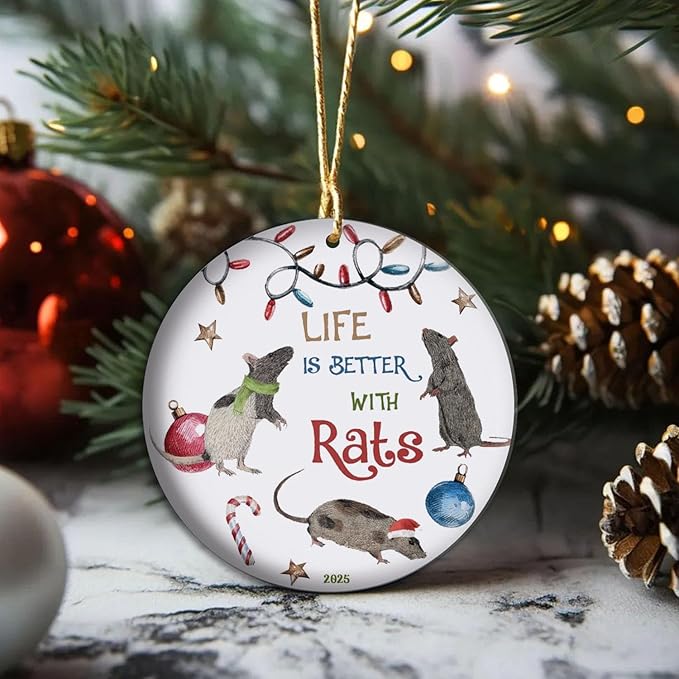 2025 Christmas Ornament, Life is Better with Rats, Rat Lover, Xmas Tree Decoration Gifts for Family