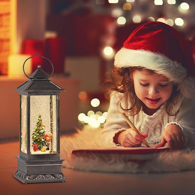 12 Inch Snow Globe Christmas, Glitter Lighted Lantern with Music, USB and Battery Operated Snow Globes Decorations Indoor for Home, Christmas Decor (Christmas Tree)