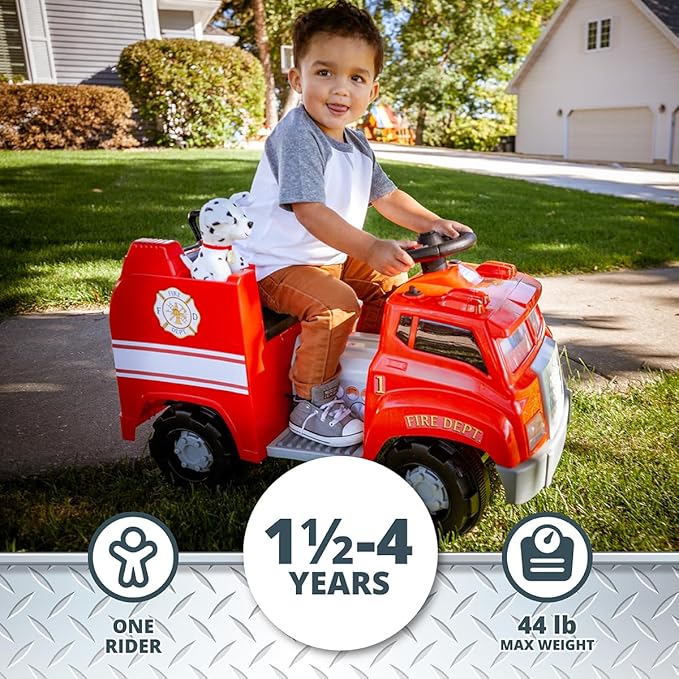 Kid Trax Real Rigs Toddler Fire Truck Interactive Ride On Toy, Kids Ages 1.5-4 Years, 6 Volt Battery and Charger, Sound Effects, Red, Large