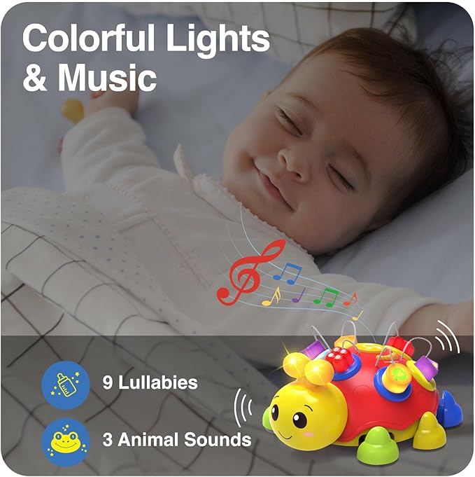 Baby Bilingual Musical Ladybug Crawling Toys,Baby Toys 6-12 Months with Light-up Music, Early Educational Learning Toys, Infant Gift Toys for 7 8 9 10 11 Months 1-2 Years Old Newborn Boys Girls (Red)