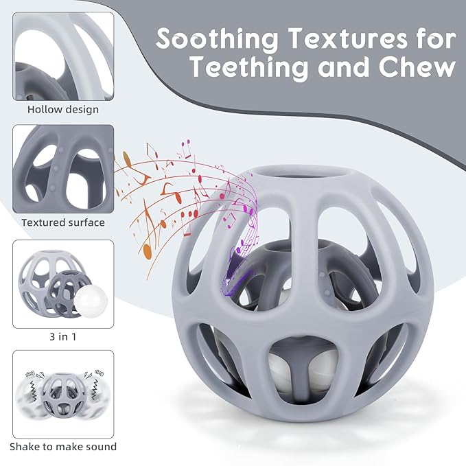 MCGMITT Baby Rattle Teething Toy, Easy Grasp Silicone Infant Ball, BPA Free Non-Toxic Soft Baby Sensory Ball Bath Toy, Motor Skills Toy, Montessori Early Educational Toy, Gift for Age Newborn and Up