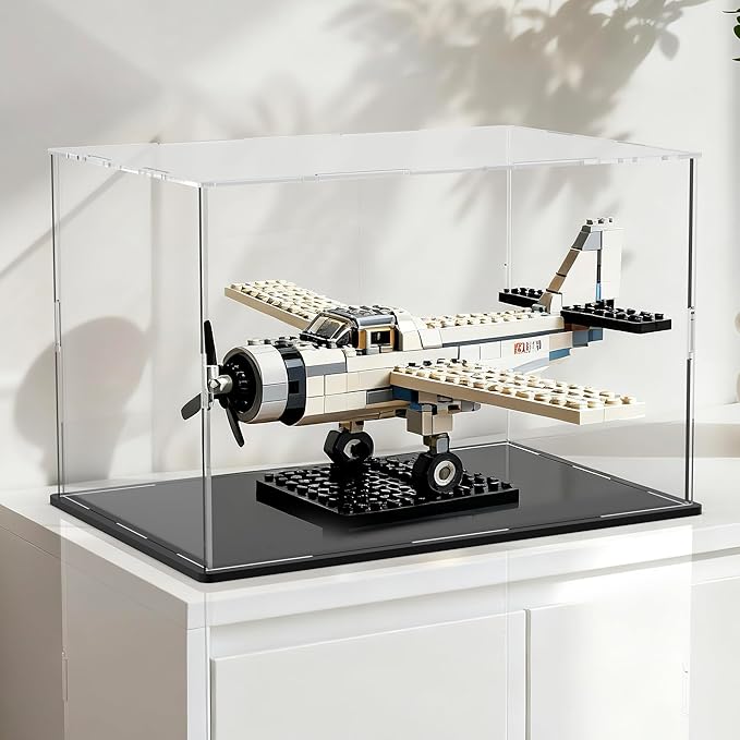 Acrylic Box with Matt Black Base, Simple Self-Assembly Clear Acrylic Display Case, 16x13x13 inch Showcase with Lid for Collections, Figures and Miniture House