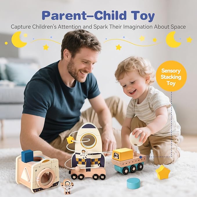 ibwaae Space Toys, Montessori Toys for 1 2 3 Year Old First Birthday Gift,Educational Learning Toys for Toddlers, Baby Toys with Shape Sorter Stacking