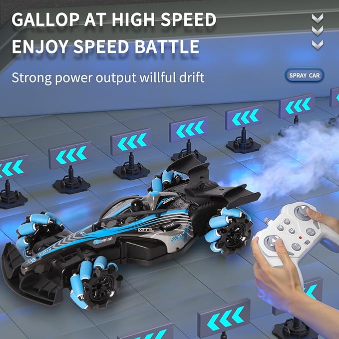 2.4GHz Remote Control Car - 360° Spin High-Speed Drift F1 Formula Racing, with Spray, Music & Light, Toy for Kids 8-12 Year Birthday Coolest Best Toy(Blue)