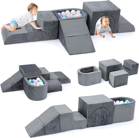 Kidirect Foam Climbing Blocks, 6 Pieces Climbing Toys for Toddlers 1-3 Inside with Baby Ball Pit &Crawling Tunnel, Soft Play Foam Blocks for Toddlers 1-3 Baby Climbing Gym for Kids' Indoor Climbers