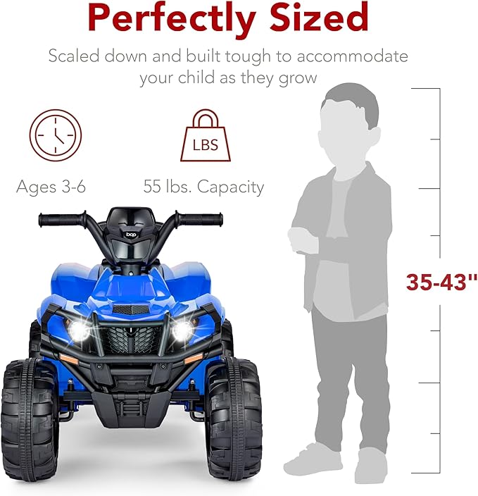 Best Choice Products 12V Kids Ride-On Electric ATV, 4-Wheeler Quad Car Toy w/Bluetooth Audio, 2.4mph Max Speed, Treaded Tires, LED Headlights, Radio - Blue