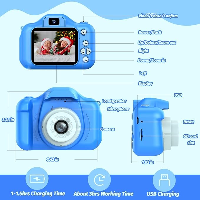 Kids Camera Toys Gifts Christmas Birthday Festival for Boys Age 3 4 5 6 7 8 9 10 Year Old Boy Toys HD Digital Video Toddler Camera with 32GB SD Card(Blue)