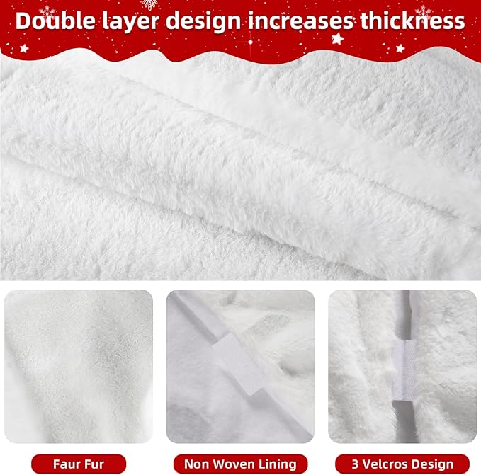 48 Inch Christmas Tree Skirt - Vonhen Extra Larger Thick Faux Fur Tree Skirt White Plush Skirt for Merry Chtistmas Party Christmas Tree Decoration