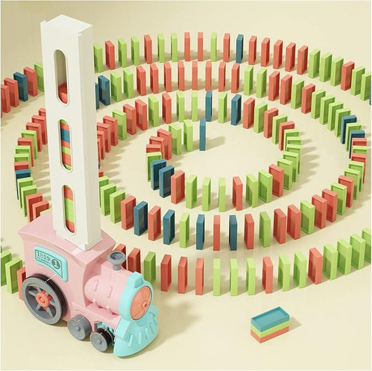 Domino Train Toys for Girls 3+ Year Old: Kids Stacking Dominoes Games - Montessori Toy Toddler 3-5 Boys ages 4-8 - Interactive Autism Fine Motor Activities Birthday Gift Stocking Stuffer 4 5 6 Yr Olds