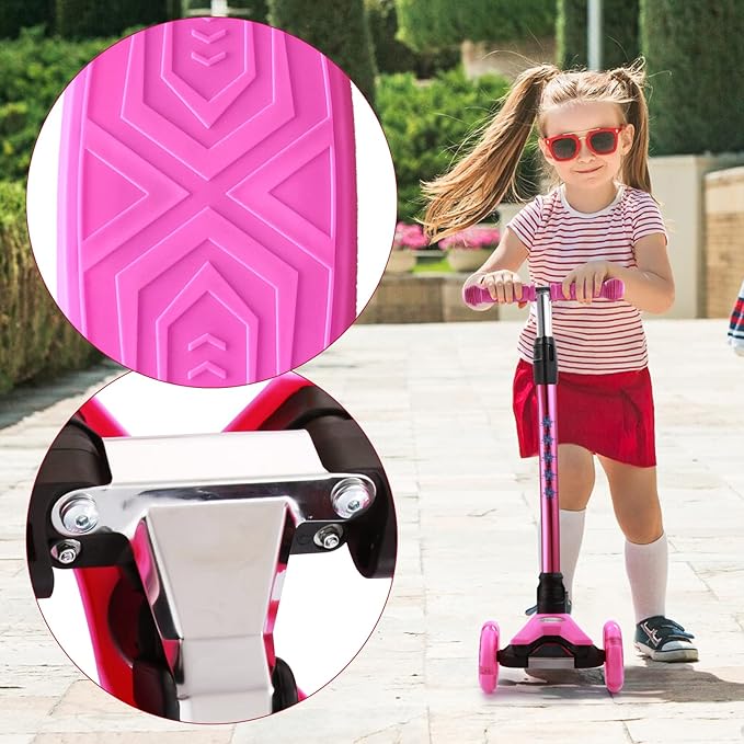 3 Wheel Scooter for Kids Ages 6-12,Kids Scooter with Light Up Wheels, Sturdy Deck Design, and 4 Height Adjustable Suitable for Kids Ages 3-12