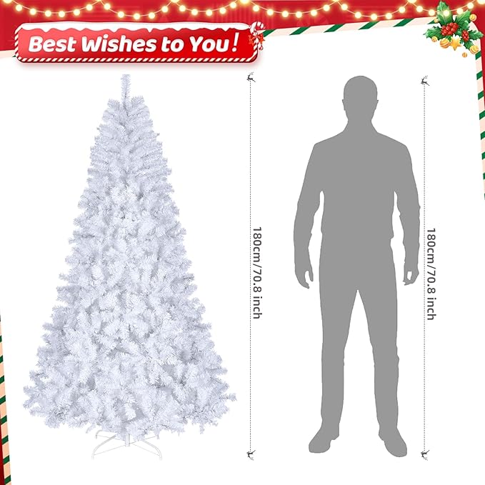Bonnlo 7ft White Christmas Tree, Artificial Christmas Tree w/ 950 Branch Tips, Large Xmas Entrance Tree Holiday Party Decorations