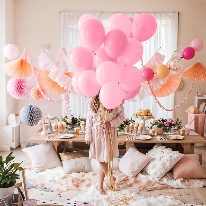 Pearl Pink Double-Stuffed Balloons Arch Garland Kit, 60 Pack 18/12/10/5 Inch Different Size Pearl Light Macarons Pink Balloons for Wedding Bridal Shower Anniversary Birthday Engagement Decor