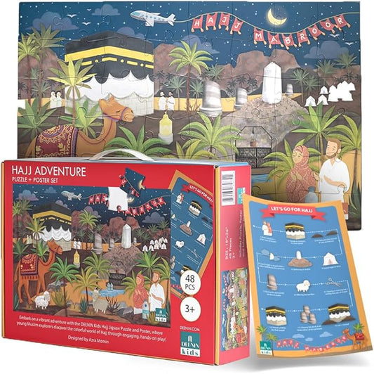 Kids Hajj Puzzle Set – 48-Piece Engaging Jigsaw with Hajj Poster – Fun and Educational Islamic Learning Toy – Ideal Hajj Gift for Kids and Eid Gift for Muslim Families and Schools