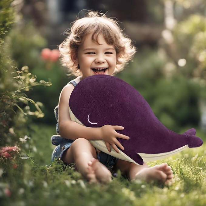 MUPI Whale Stuffed Animals Plush Pillow 4 Size Cute Soft Cotton Plushies Pillows Kawaii Blue Whale Toy Gifts for Kids Boys Girls Adults (Purple, 18 Inch)