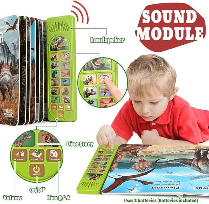 OENUX Dinosaur Toys with Interactive Sound Book for Kids 3-5, Dinosaur Book with Sound &12 Toy Dinosaurs Figures, Toddler Learning Toys for Boy, Present for Boys Girl Age 4-7