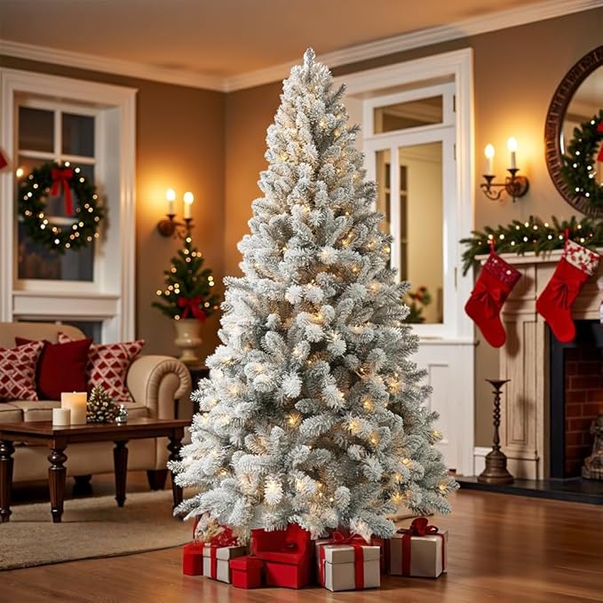 CHILLSUN Pre-Lit Artificial Christmas Tree with Lights 6ft, Holiday Party Decorations Indoor with 874 Branch Tips and 250 Warm Lightsm, Easy Assembly, Metal Reinforced Base