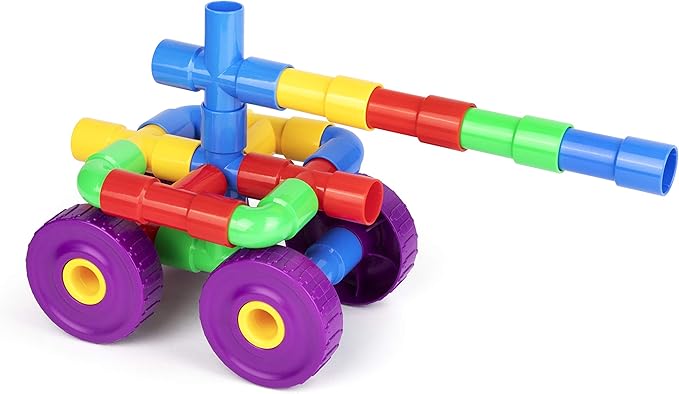 Building Toys for Kids, 128 Piece Construction Blocks for Kids, Tubular Spout Constructor STEM Toy for Toddlers Ages 4+