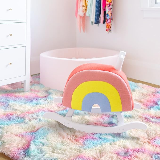 Ompaa Soft Fluffy Rainbow Runner Rug for Girls Bedroom Carpets, Kawaii Tie Dye Kids Rugs for Teens Unicorn Dorm Aesthetic, Pastel Shaggy Nursery Area Rug for Baby Princess Room, 2x6 Feet