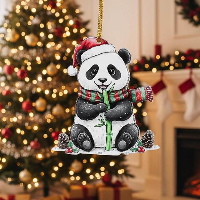 6 Pcs Panda Christmas Ornaments for Tree, Cute Acrylic Hanging Decorations, Unique Animal Theme Holiday Decor for Home