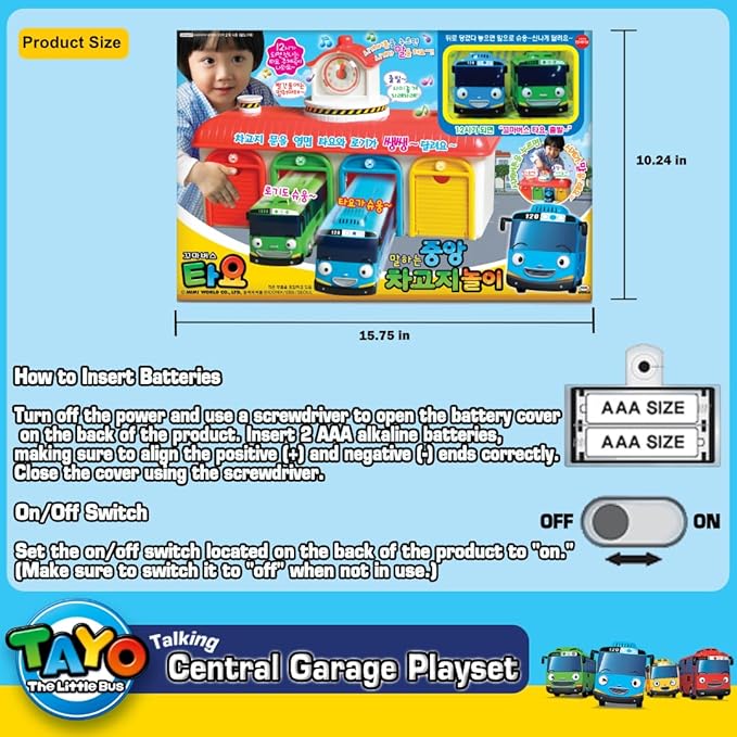 Tayo The Little Bus Central Garage Play Set - Action Play car Figure, Christmas and Birthday Gifts for Kids, The Most Popular Children's Cartoon Characters in Korea