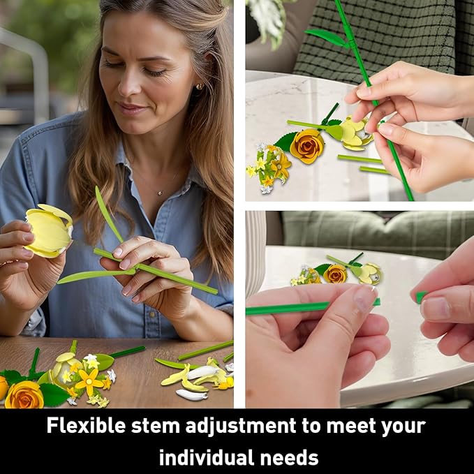 Rose Bouquet Building Set for Adult - Compatible with Lego Flowers Botanical Collection - Christmas, Mother's Day & Valentine's Gifts for Women & Girls Home Decor