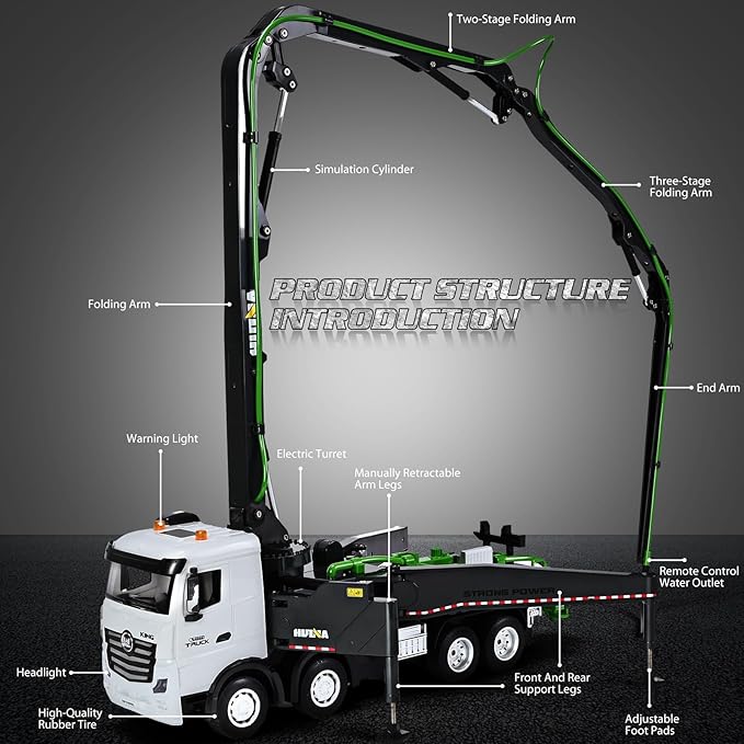 kolegend 1:18 Scale RC Concrete Pump Truck 2.4Ghz Remote Control Cement Toy Truck 11 Channel RC Construction Vehicles with Working Water Pump, Lights and Sounds Toys Gift for 8+ Years Old Kids Boys