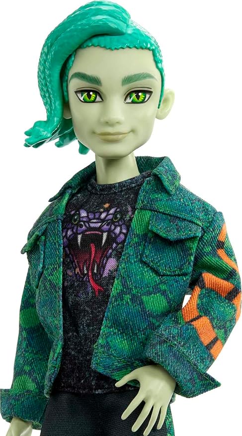 Monster High Deuce Gorgon Doll in Signature Look with Denim Snake Jacket & Accessories, Pet Mouse Perseus