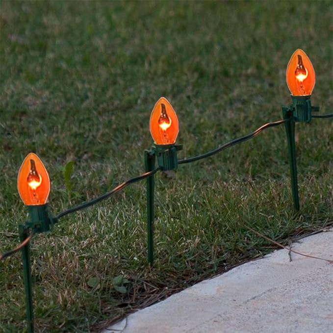 25Ft Orange Halloween Lights Outdoor, C7 Halloween Decorations Lights with 27 Orange Flicker Flame Bulbs, Vintage Christmas Flickering Light for Patio Garden Party Christmas Tree Decor-Black Wire