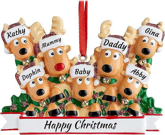 Personalized Deer Family of 2,3,4,5,6,7,8 Christmas Tree Ornament 2024 Custom Name Cute Santa Reindeer Christmas Decoration Xmas Gift
