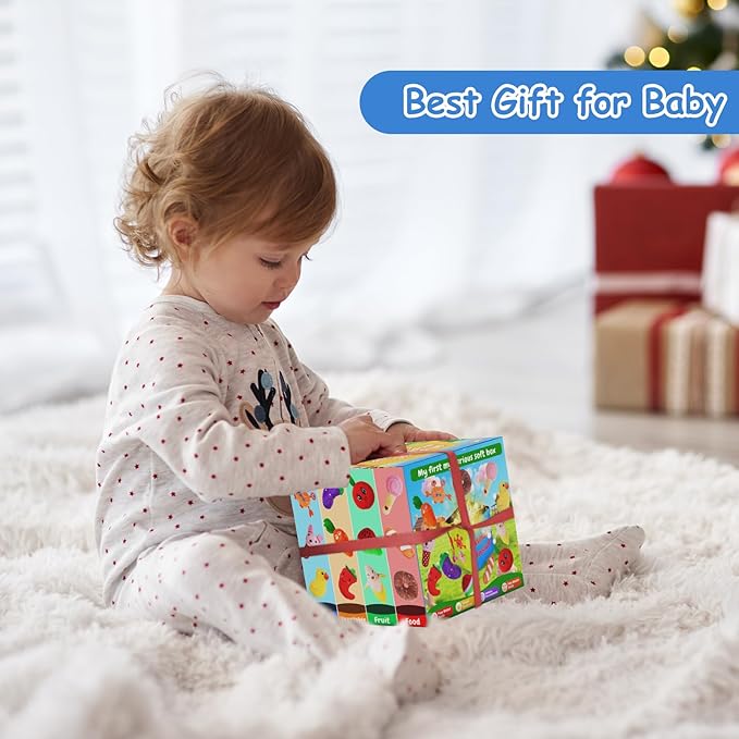 Baby Mystery Soft Box Toys, Plush Felt Box with 12 Toys, Sound Learning Set, What's Inside Montessori Cognitive Play for Toddlers 6 Months+, Birthday Gifts for Boys Girls