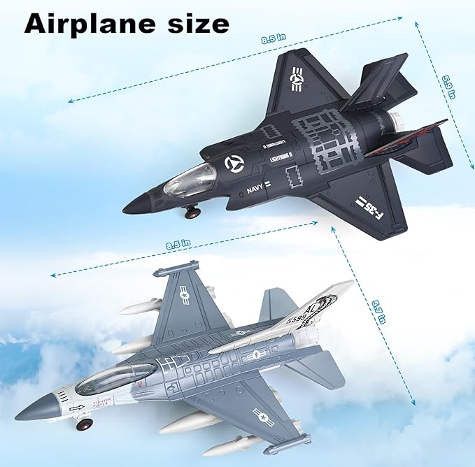 Metal Fighter Army Toy Airplane Model with Sound & Light, Pull Back Military Plane Jet Toy Diecast, Birthday Gift for Toddler Boys and Girls