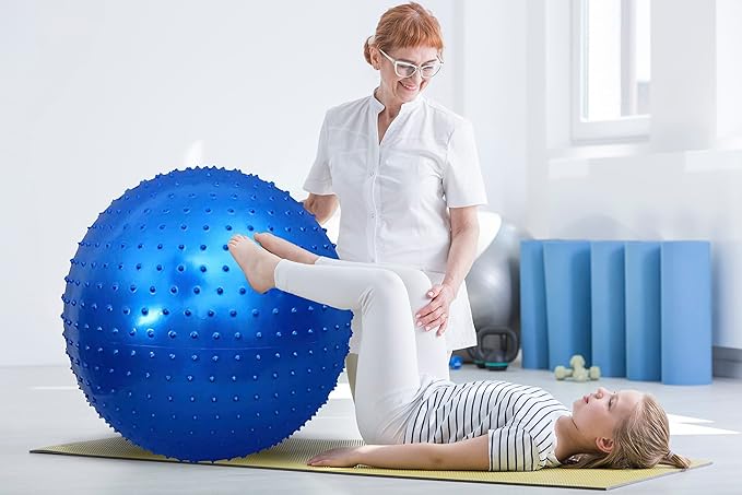 Large Sensory Massage Ball for Kids, 2 Pack 33.5" 85CM Bouncy Exercise Balls for Toddlers, Big Inflatable Toys with Tactile Spikes, Outdoor Giant Yoga Balls, Large Beach Ball (Blue+Pink)