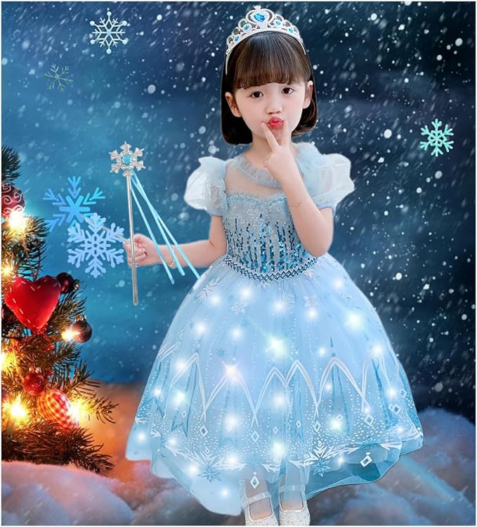 Girls LED Light Up Princess Dress Kids LED Halloween Costume Play Dress