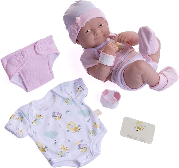 8 piece Layette Baby Doll Gift Set | JC Toys - La Newborn Nursery | 14" Life-Like Smiling Doll w/ Accessories | Pink | Ages 2+, Pink Smiling