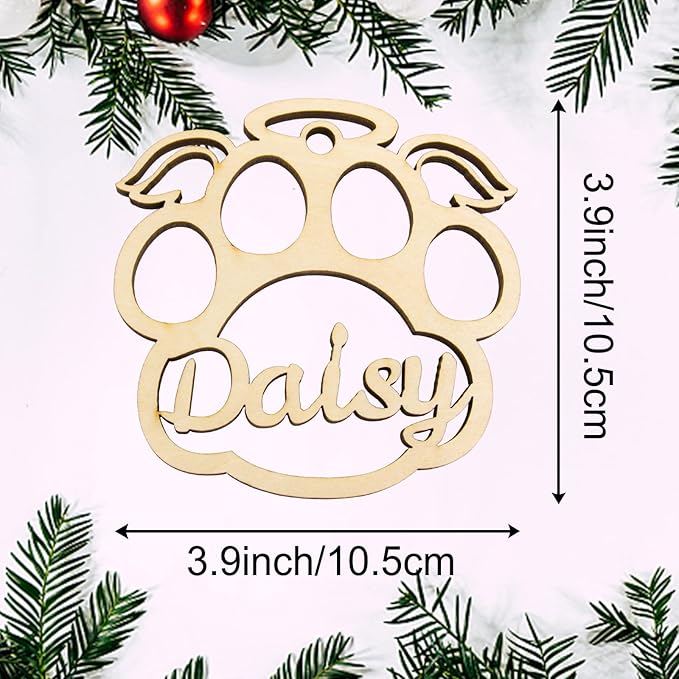 Personalized Dog Cat Paw Ornament Christmas, Custom Pet's Name Ornament, Customized Wooden Cat Paw Wings Ornaments for Christmas Tree