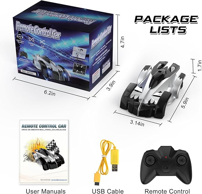 Wall Climbing Remote Control Car, Dual Mode 360° Rotating RC Stunt Car with Headlight, Rechargeable RC Car Toys for 3 4 5 6 7 8-12 Year Old Boys Girls Kids (Silver)