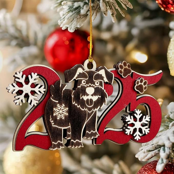 2025 Black Schnauzer Christmas Ornament – Wooden Dog Ornament for Tree, Cute Puppy Holiday Decoration, Personalized Pet Lover Gift for Women, Men, Kids, Dog Mom & Dad